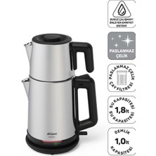 1001 AR3158 Neosteel Inox Çay Makinesi, 1,8 L Su Isıtıcı, 1 L Demlik