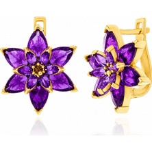 Harem Altın Gümüş Gold Mor Lotus Çiçeği Kadın Küpe