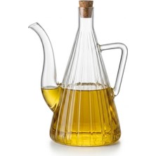 1001 500 ml Akasya Ahşap Kapaklı Borosilikat Cam Yağlık ve Sirkelik - Düz ve Çizgili Desen Seçenek