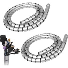1001 16 mm Gri 1 Metre Spiral Kablo Toplayıcı, Boru Tipi Kablo Düzenleyici (2 Adet)