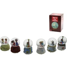 Marsilyan Orta Boy - 8cm Pilli - Işıklı Müzikli Kar Küresi Cam Insan Figürlü - Desen Mix Renkli Herhan