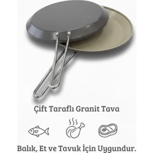 1001 Granit Kaplama 33 cm Çift Taraflı Balık, Et ve Tavuk Pişirme Tavası