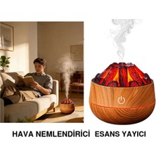 Bosphorus Şömine  Tasarımlı USB Lı LED Aydınlatmalı Hava Nemlendirici,aromaterapik Hava Difüzörü,buhurdanlık,,sis Spreyli Gece Lambası, 300 ml 10X10X10,3CM Açık Kahverengi