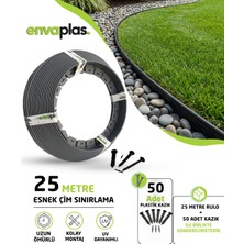Envaplas Pratik Garden Çim Ayırıcı 25 mt Antrasit Sınırlayıcı Taş Toprak Çim Ayracı - Bariyeri