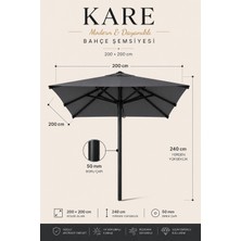 Düvenci Toptan Alubrella Kare Antrasit 200X200 Cm, 8 Telli Güneş Şemsiyesi