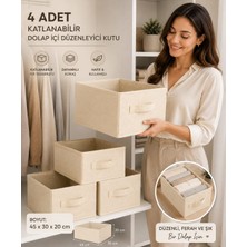 Morport 4'lü Krem Kumaş Katlanabilir Dolap Içi Düzenleyici Kutu 45X30X20 cm | Kıyafet ve Giysi Organizer Saklama Kutusu