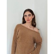 Retrobird Yumuşak Soft Tüylü Cozy Triko Kazak Kadın Camel