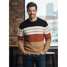 Vocens Erkek Çizgili Selanik Örgü Triko Kazak | Bisiklet Yaka Casual Stil