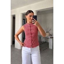 Magarde Pötikare Premium Kolsuz Bluz- Kırmızı