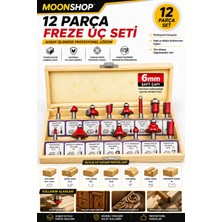 Moonshop 12 Parça Freze Uç Takımı Ahşap Oyma Ağaç Delme Özel Ahşap Çantalı Set 6 mm
