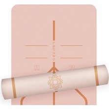 Rebuwo Hizalama Çizgili Doğal Kauçuk Yoga Pilates Matı 5 mm - Soft Pembe