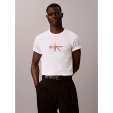 Calvin Klein Jeans Beyaz Erkek Classic Fit Baskılı T-Shirt LV04RG835GYAA Ss 20S Ck PRIDE26 gr