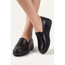 Liarca Comfort-Flex Siyah Hafif Yüksek Tabanlı Kadın Loafer - Anne Ayakkabısı - Günlük Rahat Esnek Yan Bantlı Dolgu Taban Ayakkabı