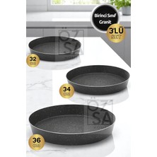 ÖzSa Home 3'lü Granit Fırın Tepsi Seti Yuvarlak Fırın Tepsi Set 32-34-36 cm