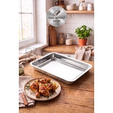 Battal Gastro Paslanmaz Çelik Dikdörtgen Fırın Tepsisi 38 x 25 cm Meze Küveti