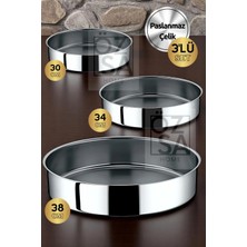 ÖzSa Home Olca Set 3 Parça Paslanmaz Çelik Yuvarlak Fırın Tepsisi Yanmaz Yapışmaz Fırın Tepsi