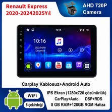 SBAID Renault Express 2020-2025 Yıl Uyumlu 8GB Ram 128GB Rom Hafıza Android Kablosuz Carplay Navigasyon Multimedya 9 Inç Ekran Hediye Görüş Kamerası Hediye Çerçevesi 8+128