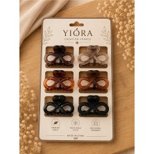 Yiora 6 Lı Mat&parlak Karışık Küçük Mandal Toka Seti Siyah&mocha&kahverengi 4cm