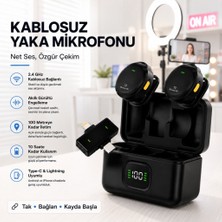 Polham Kablosuz Yaka Mikrofonu | 2.4ghz Gürültü Engelleme | 100 Metre Çekim | Şarj Kutulu | Type-C & Lightning