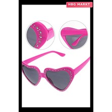 HBG Markt Kalp Şekilli Taşlı Parti Gözlüğü Pembe Renk 6X16 cm