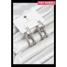 HBG Markt Zirkon Taşlı Pirinç Kadın Küpe Gümüş Renk Vıp Seri