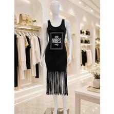 Lavin’s Luxury Good Vibes Püsküllü Siyah Midi Elbise ✨