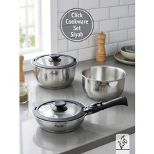 Fms Clıck Cookware Set Siyah | 18/10 Paslanmaz Çelik | Çıkarılabilir Sap | 18 Cm-22 Cm-22 cm |