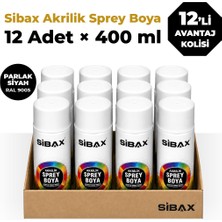 Sibax Akrilik Sprey Boya Parlak Siyah 12’li Paket 400 ml x 12 Adet