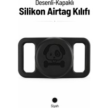 Conocer Airtag Uyumlu Desenli Kapaklı Silikon Köpek Tasma Uyumlu Airtag Kılıfı Tam Korumalı Suya Dayanıklı Siyah