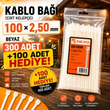 Nexo 300 Adet +100 Adet Hediye Kablo Bağı (Cırt Kelepçe) Beyaz