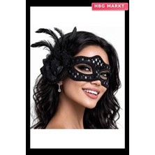 HBG Markt Siyah Tüylü Balo Maskesi Kadın Parti Aksesuarı