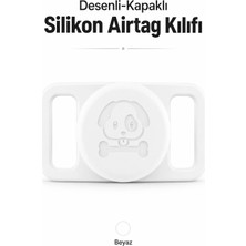 Conocer Airtag Uyumlu Desenli Kapaklı Silikon Köpek Tasma Uyumlu Airtag Kılıfı Tam Korumalı Suya Dayanıklı Beyaz
