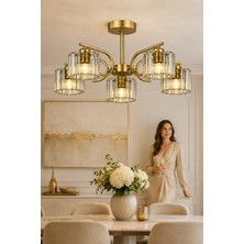Esslight Asel 5’li Eskitme Plafonyer Kristal Taşlı Avize Salon Mutfak Yatak Odası