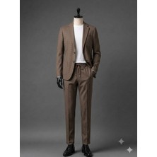 Atk Giyim Erkek Beli Ipli ve Lastikli Smart Casual Takım Elbise - Iki Düğmeli Mono Yaka Slim Fit Ceket & Pantolon Seti