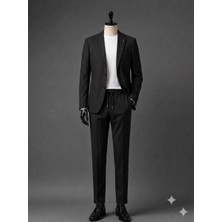 Atk Giyim Erkek Beli Ipli ve Lastikli Smart Casual Takım Elbise - Iki Düğmeli Mono Yaka Slim Fit Ceket & Pantolon Seti