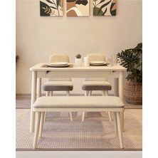 Uvi Collection Vina Mini Açılır Mutfak Masa Takımı, Sedef Krem (1 Masa + 2 Sandalye + 1 Bench)