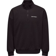 Only & Sons Siyah Erkek Dik Yaka Rahat Baskılı Sweatshirt 22039021 Onstyson Ovz Ls Half Zıp