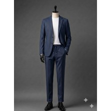 Atk Giyim Erkek Beli Ipli ve Lastikli Smart Casual Takım Elbise - Iki Düğmeli Mono Yaka Slim Fit Ceket & Pantolon Seti