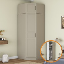 Rani Mobilya Rani BA355 Membran Kapaklı Köşe Modül Gardırop Tek Kapaklı 7 Raflı Askılı Elbise Dolabı Kumtaşı