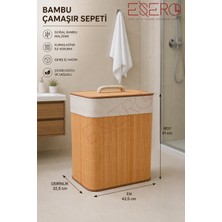 Esero Bambu Çamaşır Sepeti Kapaklı Kumaş Astarlı Geniş Hacimli Banyo Kirli Çamaşır Sepeti Büyük