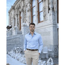 Beystil Slim Fit Buz Mavisi Saten Gömlek