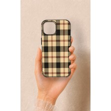 Vip Case iPhone 15 Uyumlu Krem Ekose Desenli Silikon Kılıf