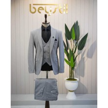 Beystil Sivri Yaka Gri Yelekli Takım Elbise Elanor- Slim Fit