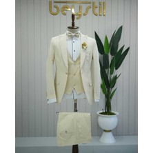 Beystil Sivri Yaka Krem Yelekli Damatlık & Smokin Takım Y92 -Slim Fit