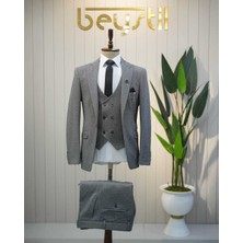 Beystil Sivri Yaka Koyu Gri Yelekli Takım Elbise Elanor- Slim Fit