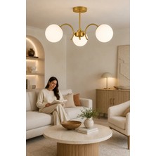 Esslight Hazal 3’lü Eskitme Beyaz Camlı Modern Salon Mutfak Yatak Odası Avizesi