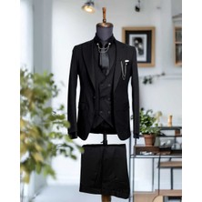 Beystil Sivri Yaka Siyah Yelekli Takım Elbise Nikol - Slim Fit
