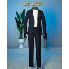 Beystil Sivri Yaka Lacivert Spor Casual Jogger Takım Gofre- Slim Fit
