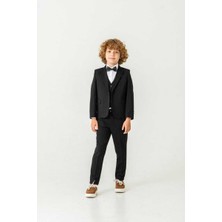 Beystil Sivri Yaka Siyah Yelekli Çocuk Takım Elbise Set -Slim Fit