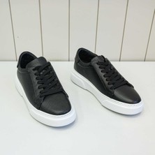 Beystil Hakiki Deri Bağcıklı Sneaker Beyaz Tabanlı Siyah Erkek Ayakkabı